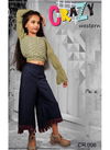 Pista Green Crazy Weastern Faux Georgette Two Piece Childrens Wear Top With Pant Collection 006